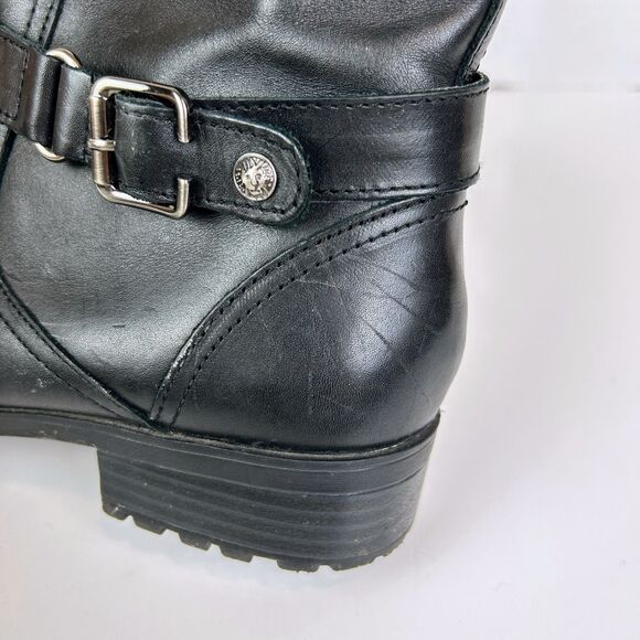 Anne Klein Crayton Moto Biker Leather Boots Black Mid Calf Buckle Classic Shoe 8 - Picture 9 of 13